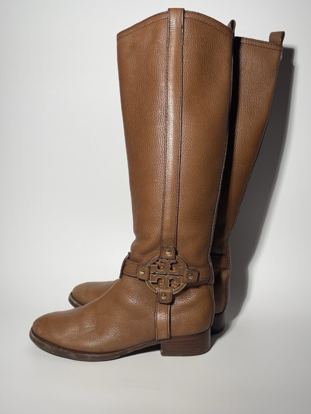 Tory Burch Amanda Women’s Brown Pebbled Leather Riding Boots Size 6.5 M